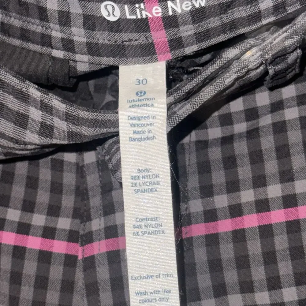 Lululemon Golf Shorts Men's 30 Gray Pink Gingham‎ Plaid Pockets Nylon Casual